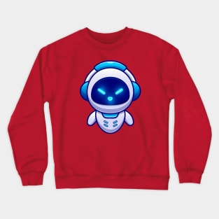 Cute Robot Wearing Headphone Cartoon Crewneck Sweatshirt